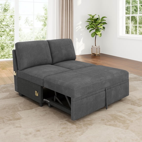 HONBAY Pull-Out Bed Module for Modular Sectional Sleeper Sofa, Corduroy Gray