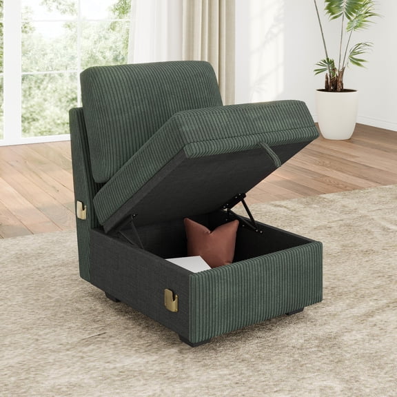 HONBAY Single Seat with Storage for Modular Sectional Sleeper Sofa, Corduroy Green