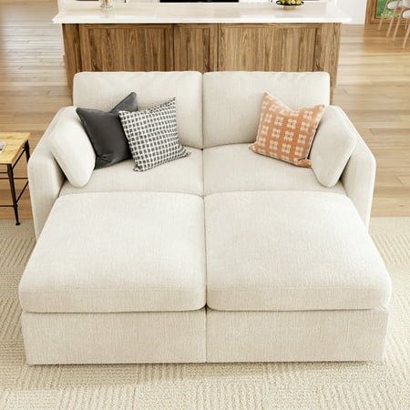 HONBAY Modular Sectional Sofa Bed, Upholstered Chenille Sleeper Sofa with Storage for Living Room, Beige