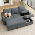 thumbnail image 1 of HONBAY 79" Reversible 3 Seat Compact L Shaped Sectional Sleeper Sofa with Pull Out Bed and Storage, Bluish Gray Double Colored Velvet, 1 of 8