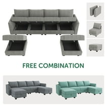 HONBAY Modular Sectional Sofa wth Storage U Shaped Couch with Reversible Chaise & Storage Ottomans, Gray