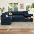 thumbnail image 1 of HONBAY Modular Sectional  Pull-Out Sofa Bed  with Storage Velvet U-Shaped Convertible Sleeper Sofa for Living Room, Blue, 1 of 10