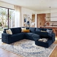 thumbnail image 1 of Marrber Modular Sectional  Pull-Out Sofa Bed  with Storage Velvet U-Shaped Convertible Sleeper Sofa for Living Room, Blue, 1 of 9