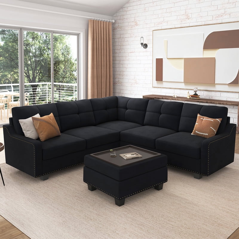 HONBAY Modular Sectional Velvet Sofa Couch Set L Shaped 4 Seater With ...