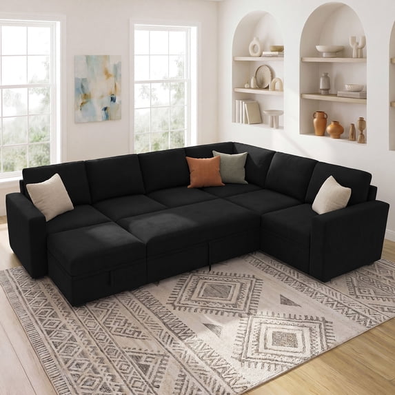 Marrber Modular Sleeper Sectional Sofa Couch Pull Out Couch for Living Room, Black