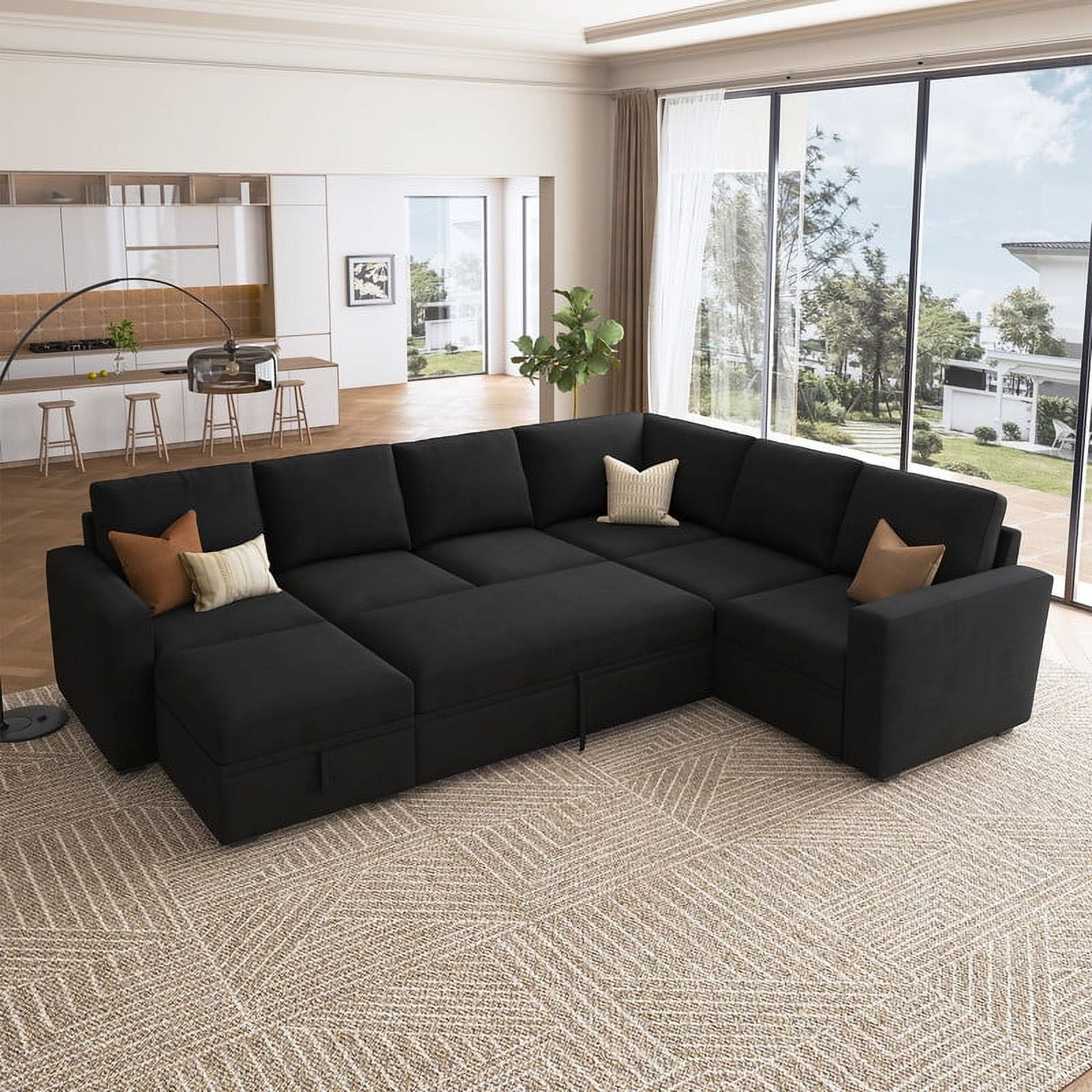 HONBAY Convertible Modular Sleeper Sectional Sofa with Storage, Pull