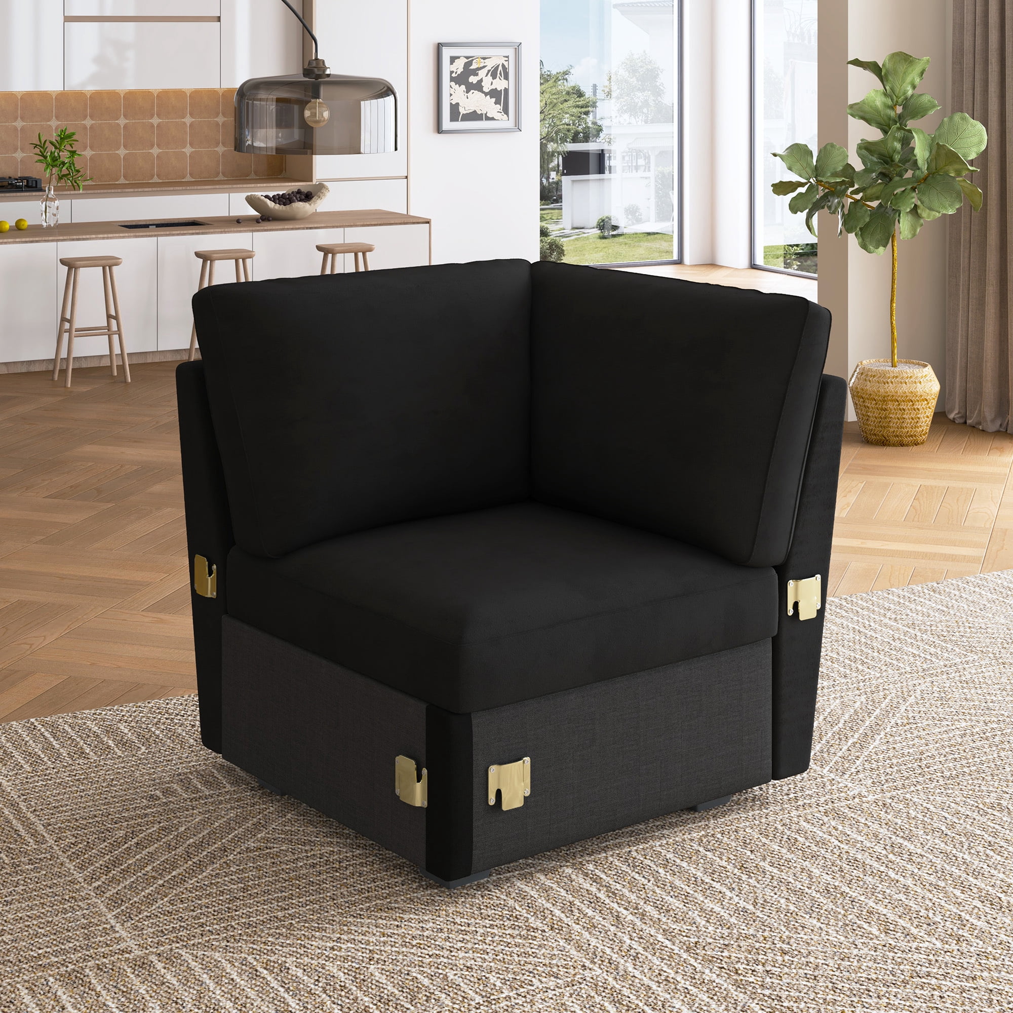 HONBAY Corner Seat Module for Modular Sectional Sleeper Sofa, Velvet Black