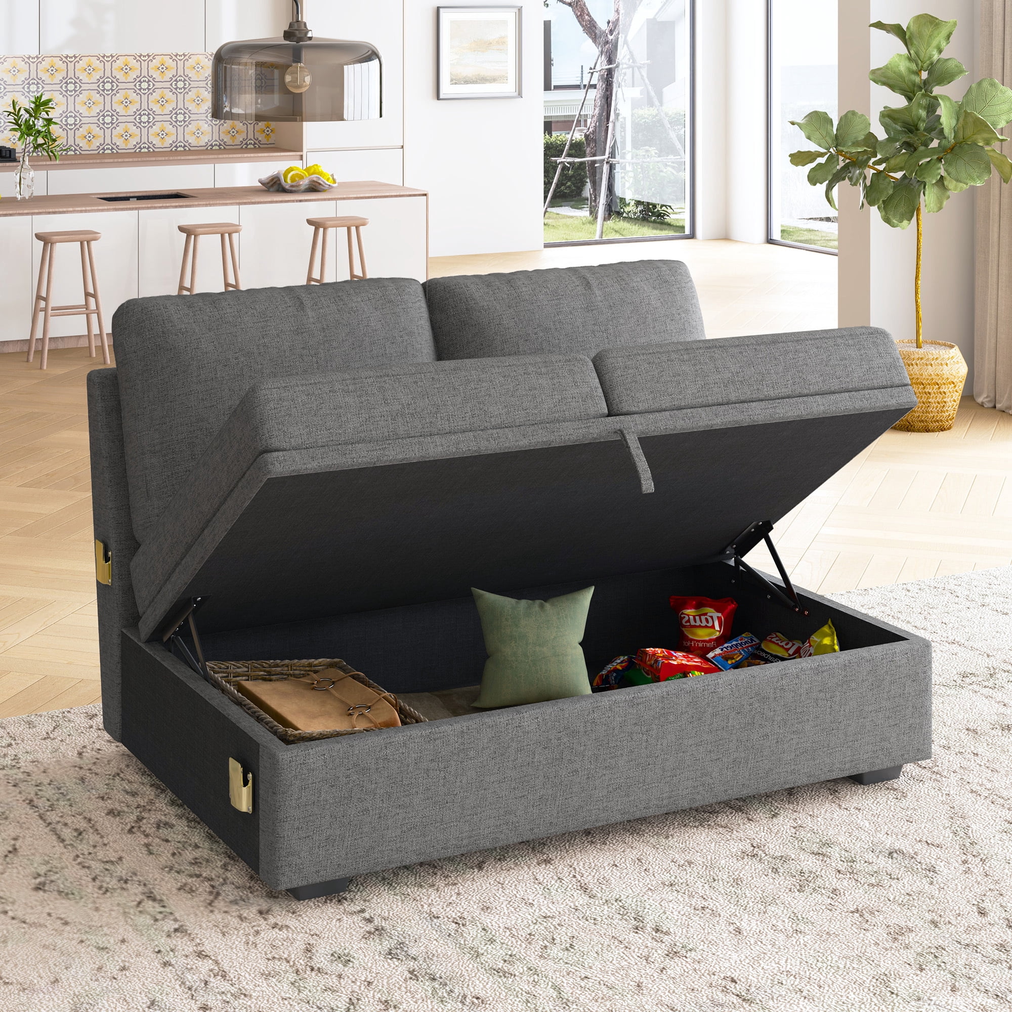 HONBAY Storage Loveseat for Modular Sectional Sleeper Sofa, Linen Grey