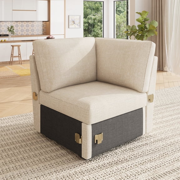 HONBAY Corner Seat Module for Modular Sectional Sleeper Sofa, Linen Beige