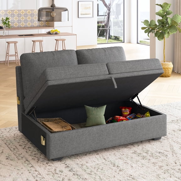 Marrber Storage Loveseat for Modular Sectional Sleeper Sofa, Linen Grey