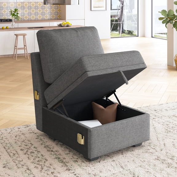 Marrber Single Seat with Storage for Modular Sectional Sleeper Sofa, Linen Grey