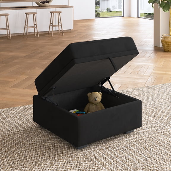 HONBAY Ottoman with Storage for Modular Sectional Sleeper Sofa, Velvet Black
