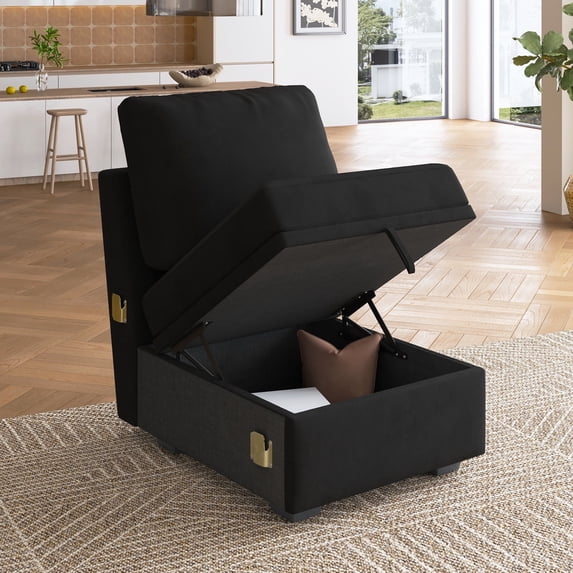 Marrber Single Seat with Storage for Modular Sectional Sleeper Sofa, Velvet Black