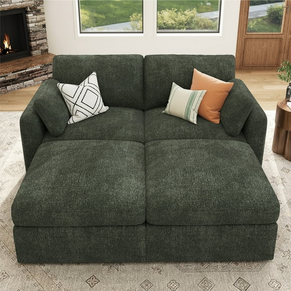 HONBAY Modular Sofa Bed with Storage, Sectional Upholstered Chenille Sofa Sleeper for Family Room, Green