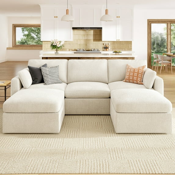 HONBAY Oversized Modular Sectional Sofa, 6 Seats U Shaped Sectional Couch with Storage for Living Room, Beige