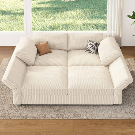 HONBAY Oversized Modular Sleeper Sofa Sectional with Storage Corduroy Upholstery for Living Room, Beige
