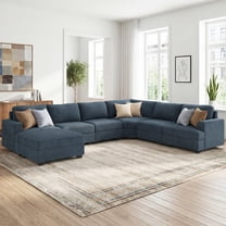HONBAY Reversible Modular Sectional Sofa U-Shaped, Corduroy Sleeper Sofa Bed with Storage for Living Room, Navy Blue