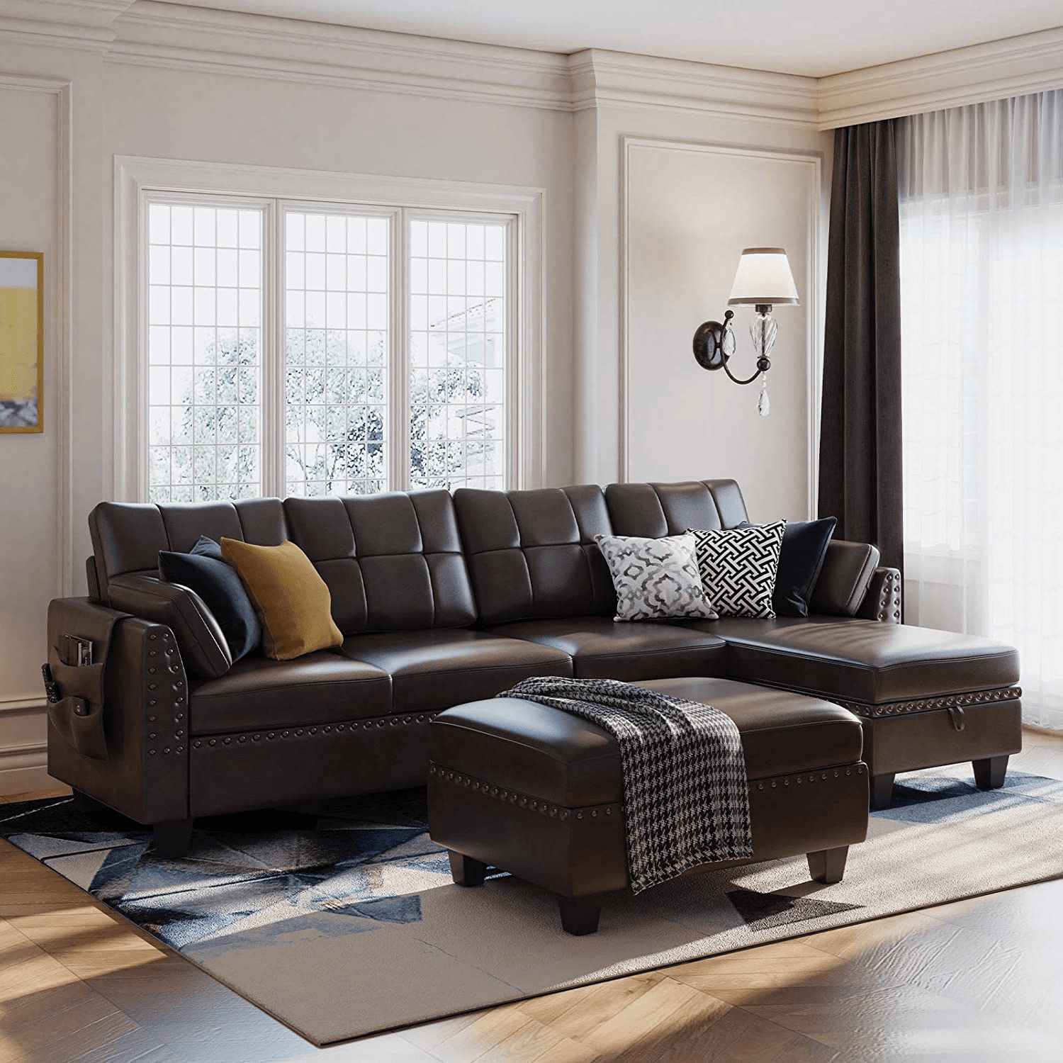 Honbay Faux Leather Sectional Sofa Set