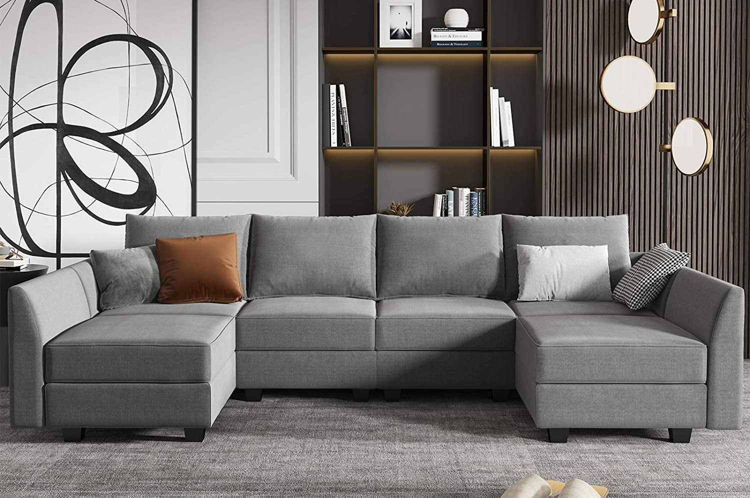 HONBAY Reversible Sectional Couch UShaped Sofa with Wide Chaises