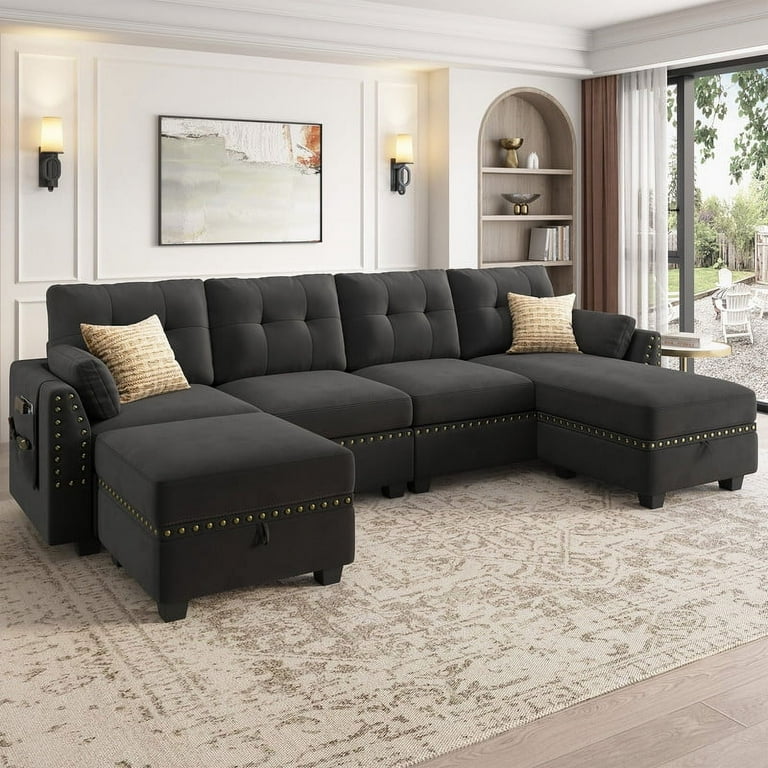 HONBAY Reversible Sectional Sofa Sets L Shaped with a Large Storage Ottoman for Living Room and Apartment Dark Grey Walmart