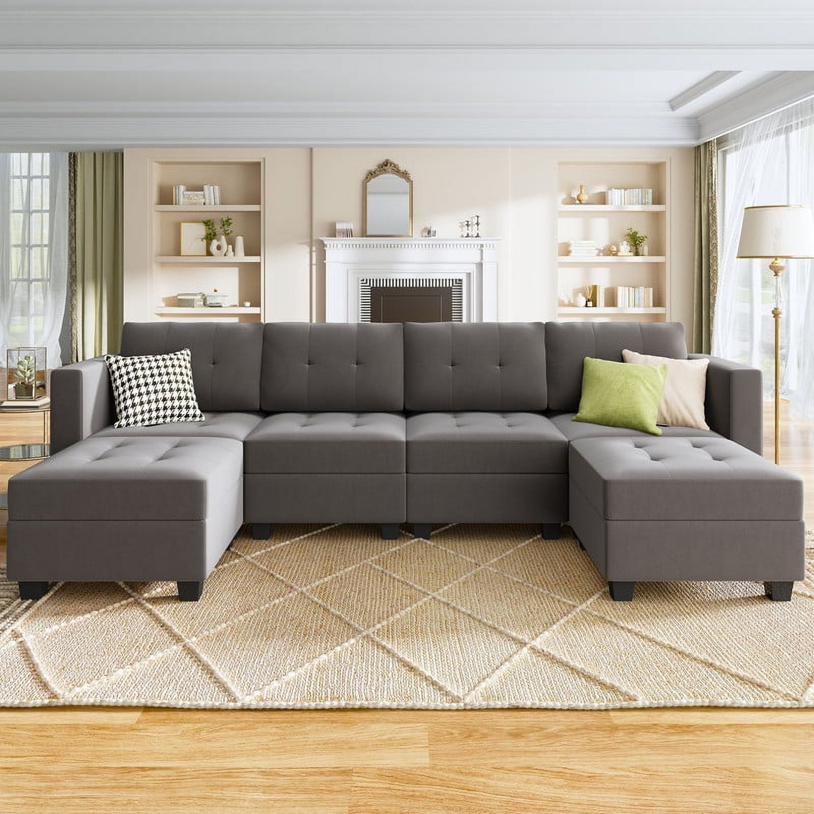 HONBAY Reversible Sofa UShape Couch with Ottoman for Living Room