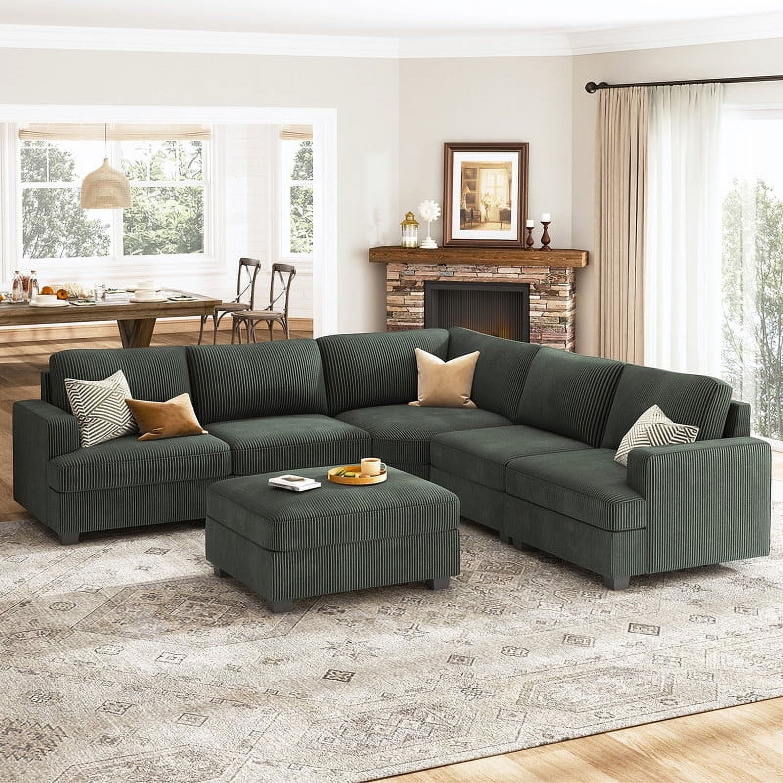 Free Shipping HONBAY U Shaped Corduroy Sleeper Sofa Bed with Hidden Storage Ottomans Versatile Couch for Living Room Green Walmart Walmart