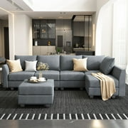 HONBAY Sectional Couch with Reversible Chaise Modern L-Shape Sofa 5-Seats Corner Couch Modular Sofa with Ottoman, Bluish Grey