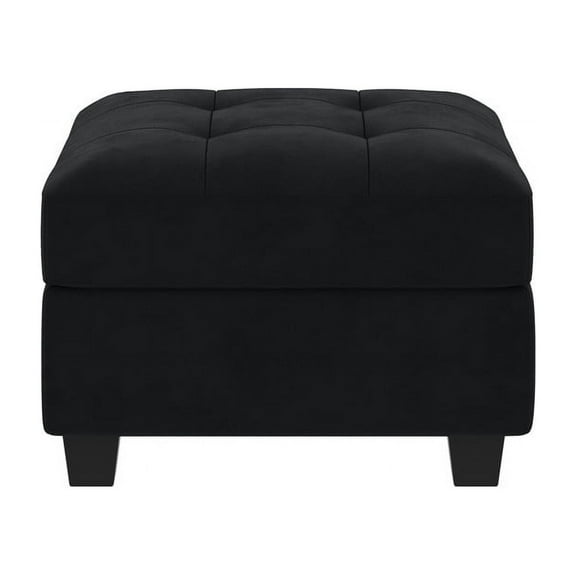 HONBAY Square Ottoman Module for Velvet Modular Sectional Sofa, Tufted Storage Ottoman, Black