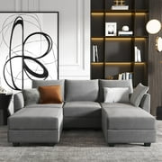 HONBAY U-Shaped Modular Sectional Sofa with Double Chaises for Living Room, Grey Polyester