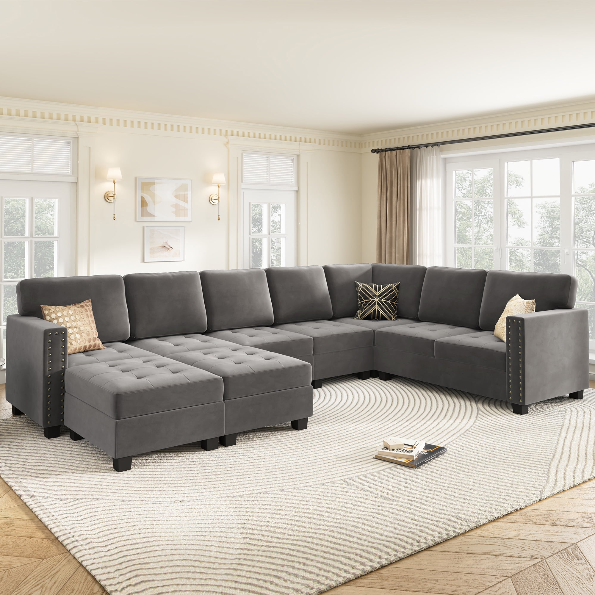 Honbay Upholstered L Shaped Sofa Bed