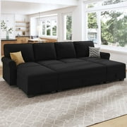 HONBAY Upholstery Convertible Sofa Bed with Storage for Living Room Furniture Sets in Black