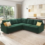 HONBAY Velvet L Shaped Couch Corner Sofa for Living Room Furniture Sets in Green