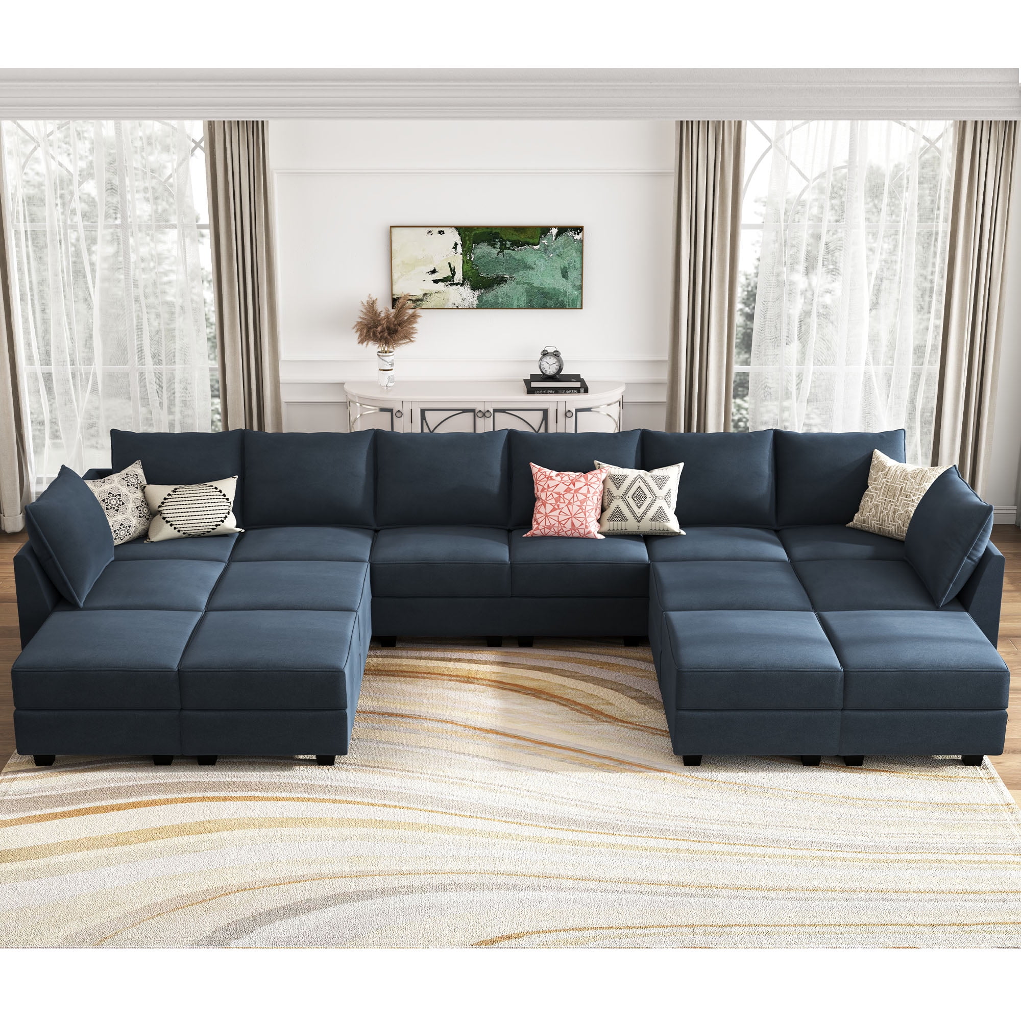 Honbay Velvet Sectional Sofa Reversible