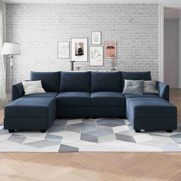Navy blue sleeper sectional sales