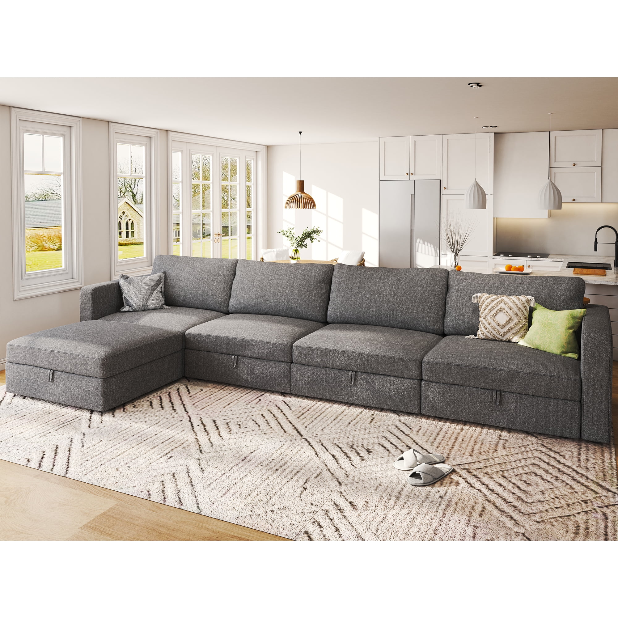 Honbay Wider Oversized Modular Extra Sectional Deep Seat Sofa Couch L Shaped With Removable Er And Storage Seats For Living Room Light Grey Com