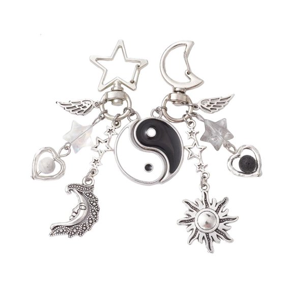 HONCLL 2PCS Fashion Moon Sun Heart Charm Keychains Couple Pendant Backpack Decoration