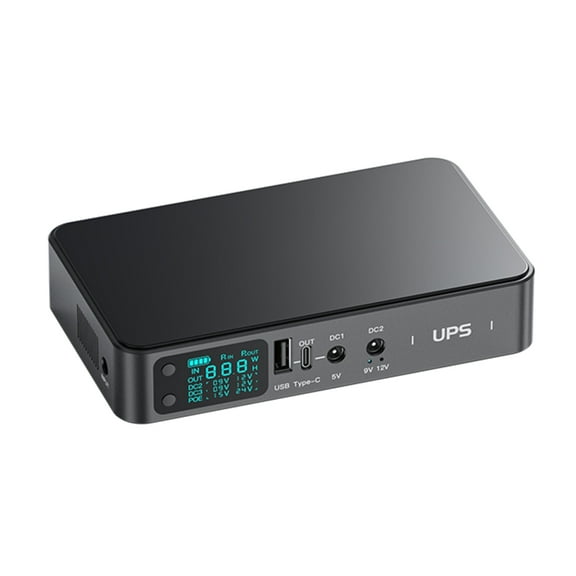 Tizuqe 4-port UPS Uninterruptible Power Supply With Screen Display USB+Type C+2x5.5x2.1mm Output DC5V9V12V2A Adjustable