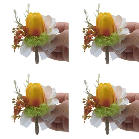 HONCLL 4Pcs Artificial Flower Corsage Boutonniere for Groom Bride Groomsmen Bridesmaid
