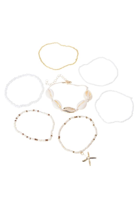 HONCLL 7Pcs Unique Ethnic Style Bracelets with Shell and Starfish Beads for Women Girls