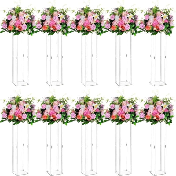 HONCLL Acrylic Flowers Floor Vase Clear Centerpiece Holder Column Flower Arrangement Stand for Wedding Reception Display Rack