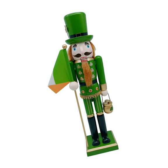 Tizuqe Classical Irish Festival 38cm Nutcrackers with Green Uniform Figurine Wood Patricks Day Puppet Home Tabletop Ornament