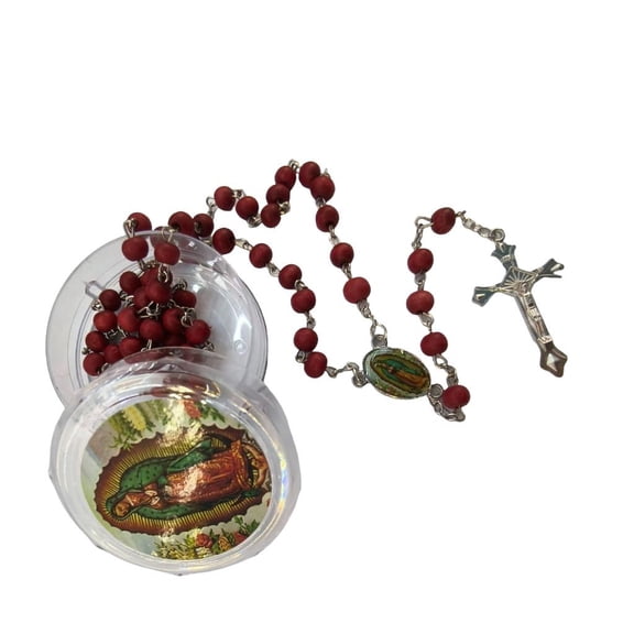 HONCLL Elegant Wooden Beads Rosary Necklace for Men and Women Prayer Necklace with Our Lady of Guadalupe and Crucifix Gift Box
