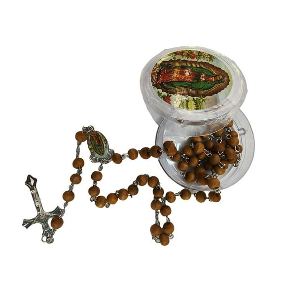 HONCLL Elegant Wooden Beads Rosary Necklace for Men and Women Prayer Necklace with Our Lady of Guadalupe and Crucifix Gift Box