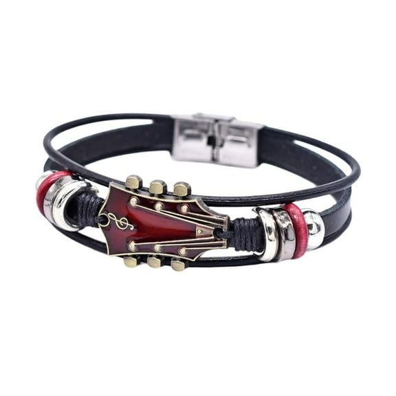 HONCLL Leather Wristband Hand Jewelry Wrist Jewelry Guitar Theme Multilayer Bracelet Leather Strap Bracelet for Woman Man