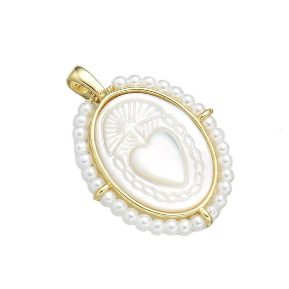 HONCLL Oval Virgin Marys Pendant Necklace Religious Jewelry with Freshwater Pearls