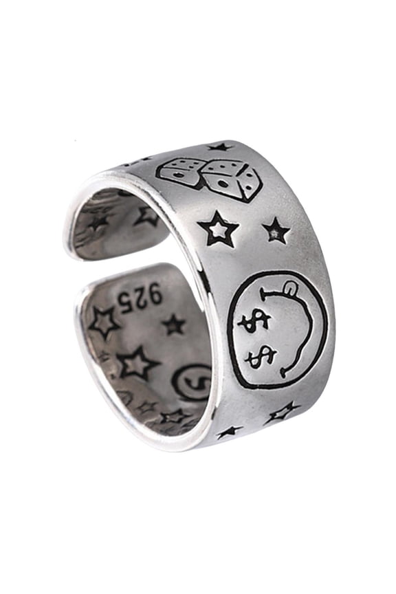 HONCLL Personality Smile Face Poker Dices Opening Ring Handmade Open Adjustable Ring Finger Accessories for Fashion Lovers