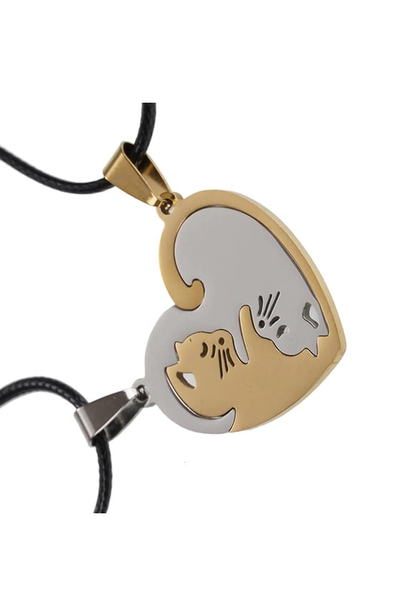 HONCLL Stainless Steel Cats Pendant Necklace Adjustable Length Neckchain Handmade Clavicle Chain for Pet Lovers and Couples