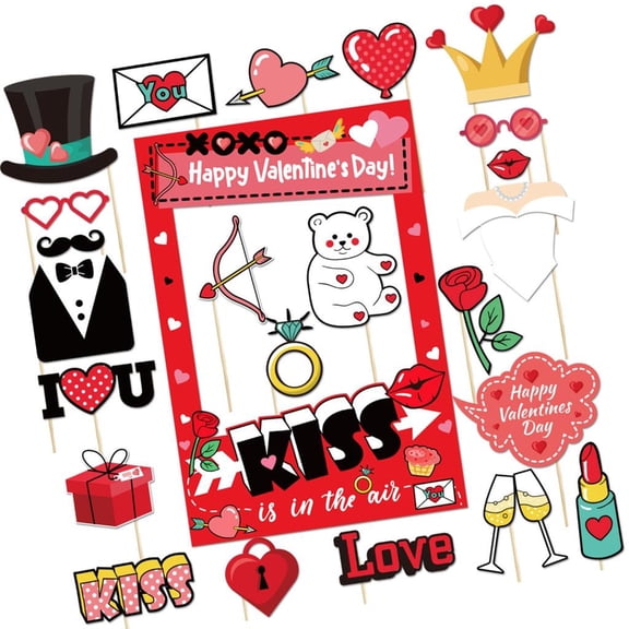 HONCLL Valentines Day Photo Booth Props Valentines Photography Props Valentines Day Selfie Photo Booth Picture Frame Gifts