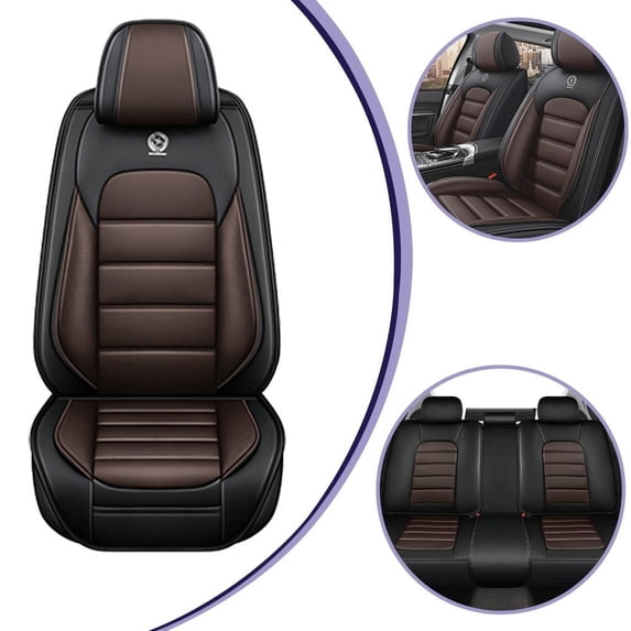 for HONDA ACCORD 2014 Car Seat Cover, Faux Leather 5 Piece Full Set With Lumbar Support Waterproof, Black and Brown Car Seat Covers, 4-Door Sedans Only, Protect Car Seats