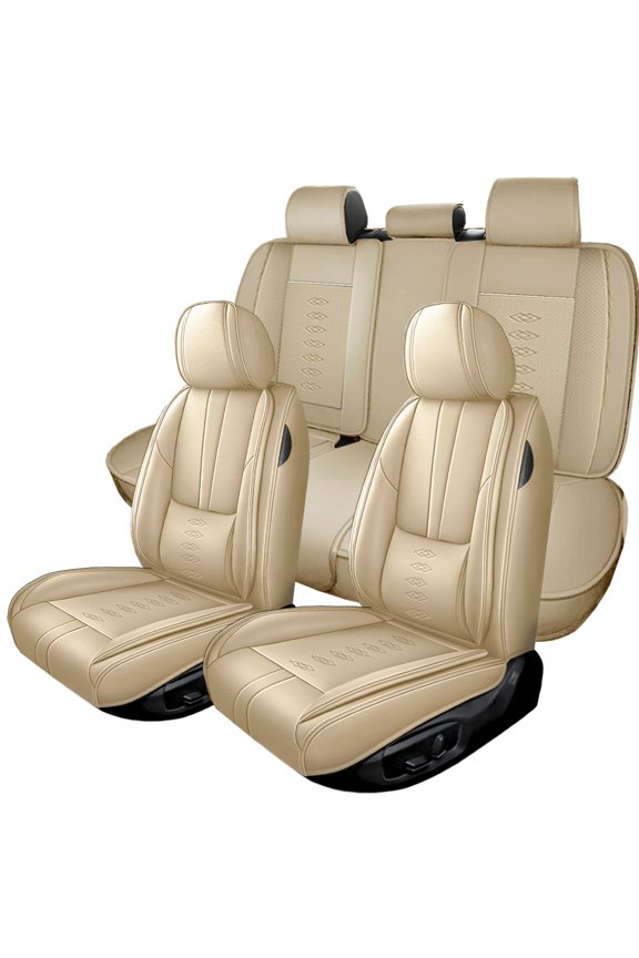 for HONDA CIVIC 2026 Car Seat Cover, Beige Car Seat Covers, Leather 5 Seats Full Set With Lumbar Support Beautify Interior, 4-Door Sedans Only, Pet Car Seat Covers